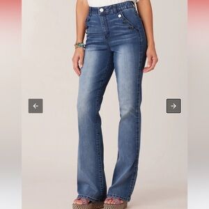 Democracy “Ab-Solution” Skyrise Flare trouser style blue jean dark wash
